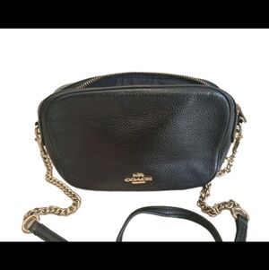Coach Black Leather Crossbody Bag with Gold Chain